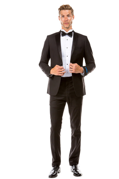Men's Two Button Slim Fit Prom & Wedding Tuxedo in Black