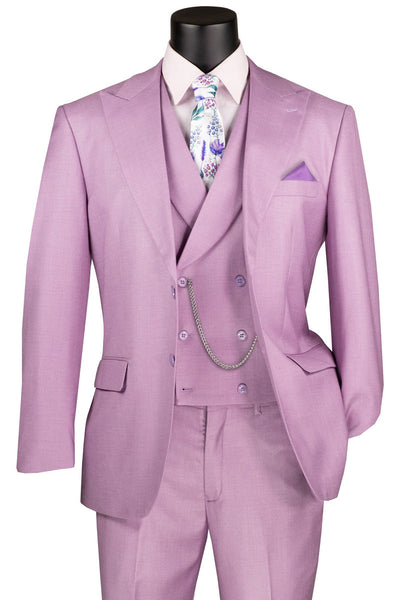 Men's Summer Sharkskin Suit with Double Breasted Vest in Lavender