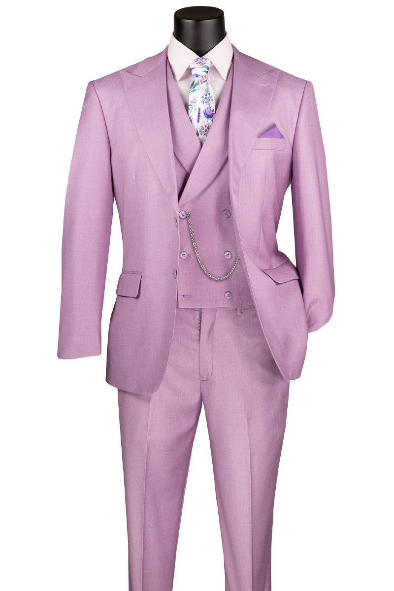 Men's Summer Sharkskin Suit with Double Breasted Vest in Lavender