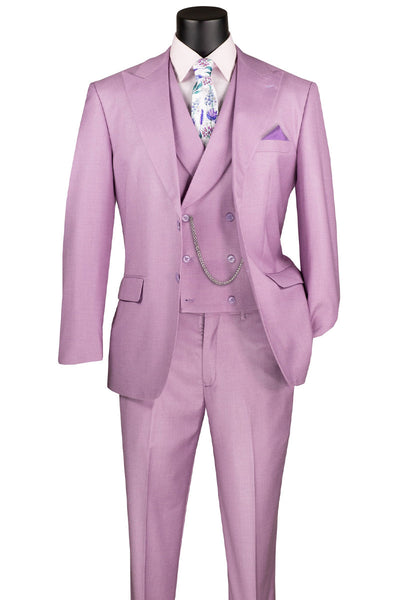 Men's Summer Sharkskin Suit with Double Breasted Vest in Lavender