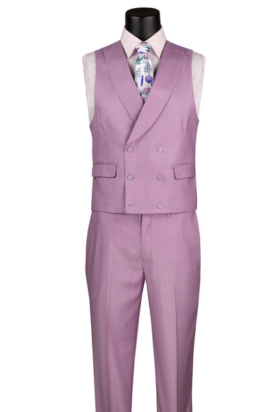 Men's Summer Sharkskin Suit with Double Breasted Vest in Lavender