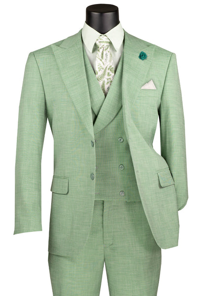 Men's Summer Sharkskin Suit with Double Breasted Vest in Light Green