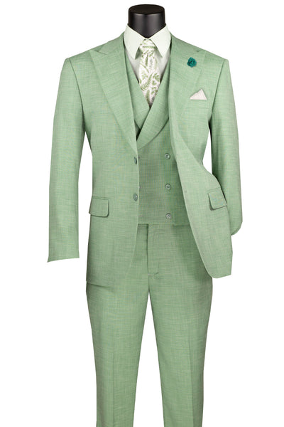 Men's Summer Sharkskin Suit with Double Breasted Vest in Light Green