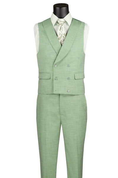 Men's Summer Sharkskin Suit with Double Breasted Vest in Light Green