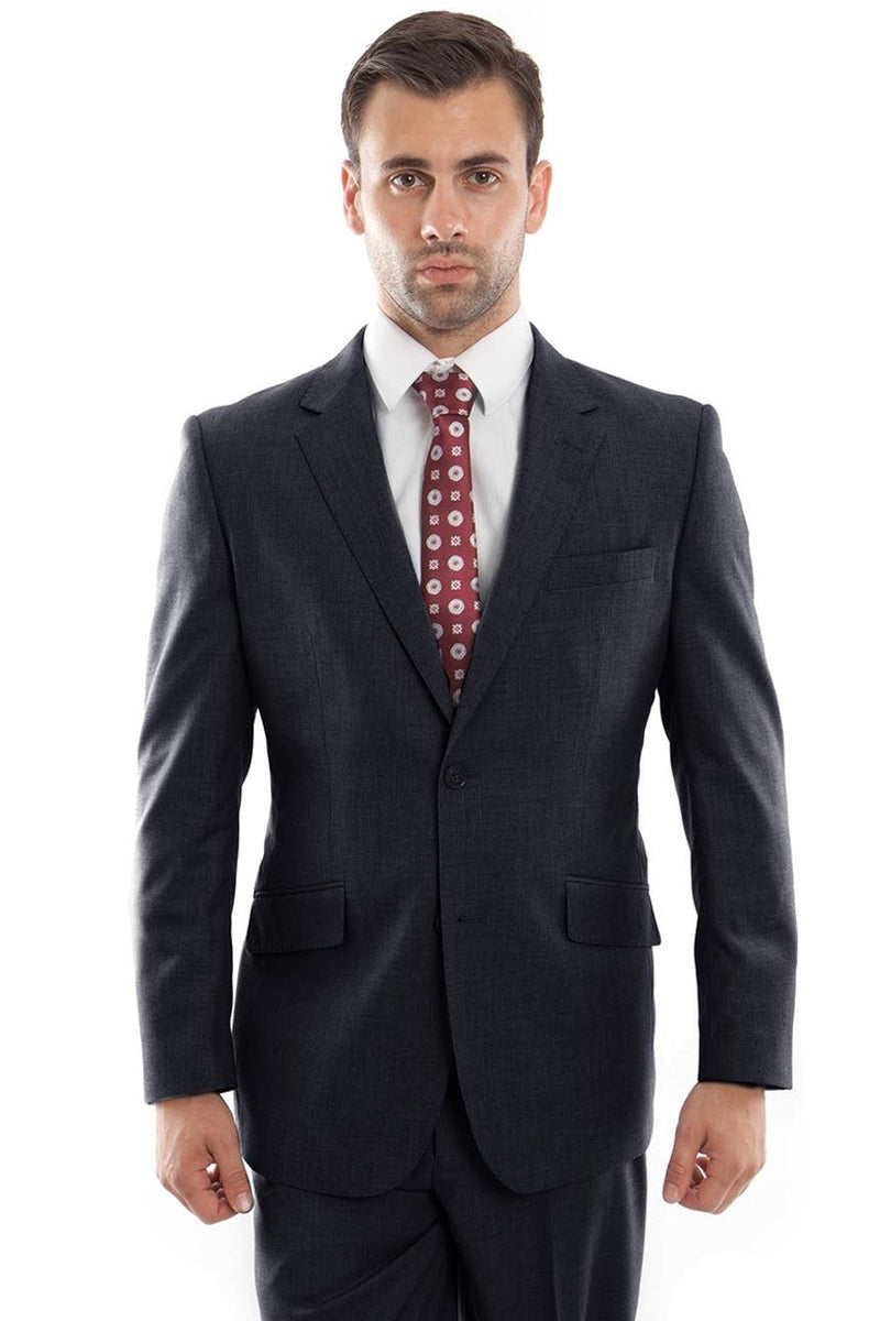 Men's Designer Two Button Modern Fit Wool Suit in Navy Blue