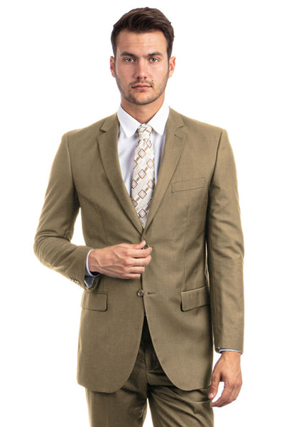 Men's Two Button Basic Modern Fit Business Suit in Dark Taupe