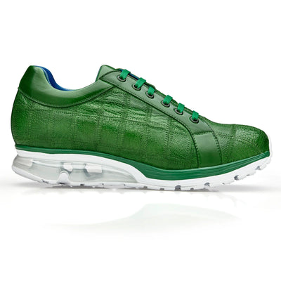 Men's Belvedere Magnus Patchwork Ostrich leg Sneaker in Emerald Green
