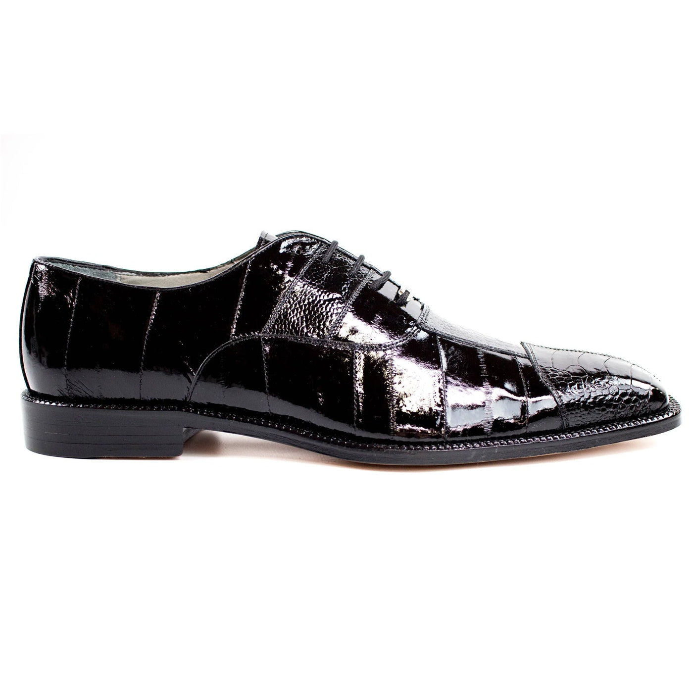 Men's Belvedere Mare Ostrich Leg & Eel Skin Dress Shoe in Black