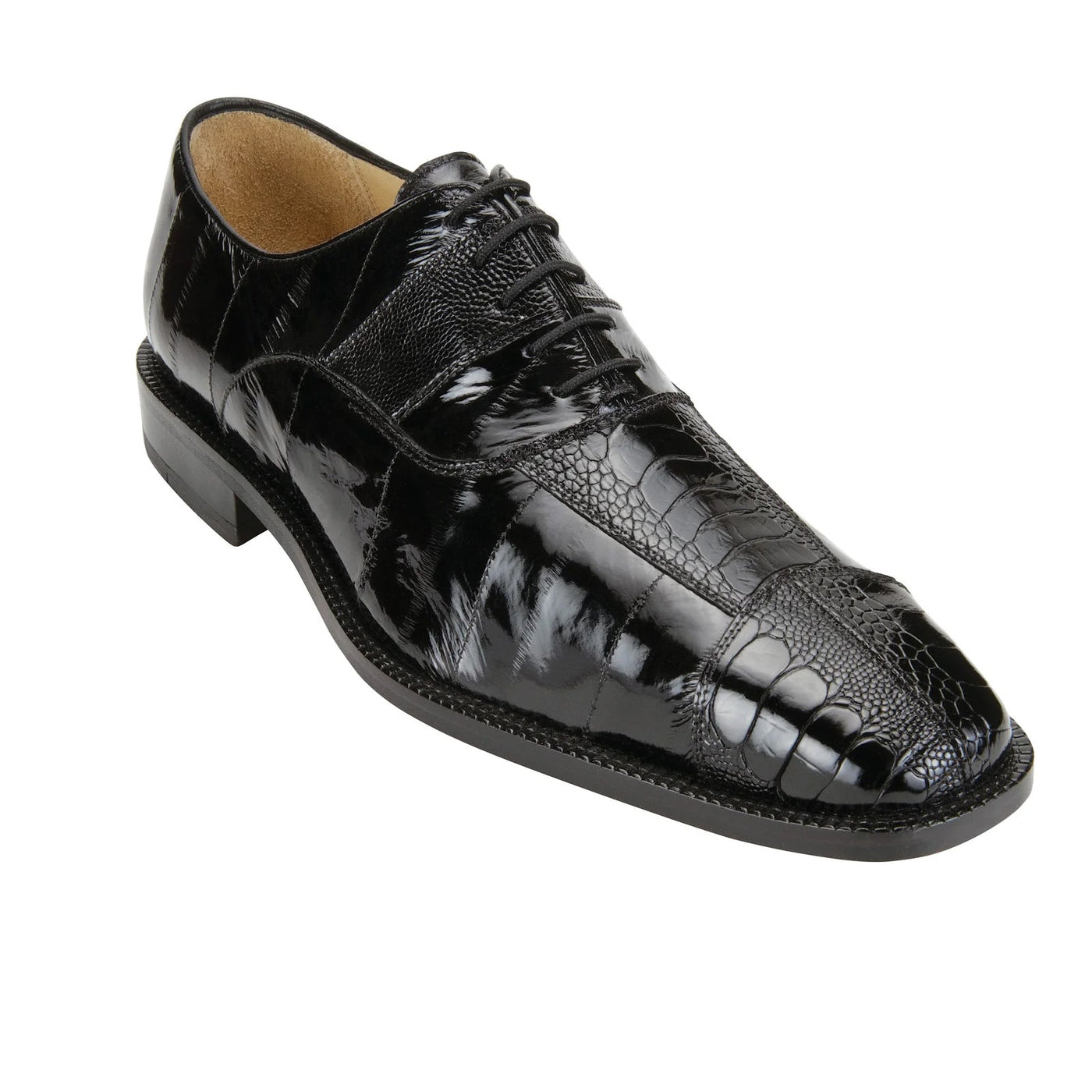 Men's Belvedere Mare Ostrich Leg & Eel Skin Dress Shoe in Black