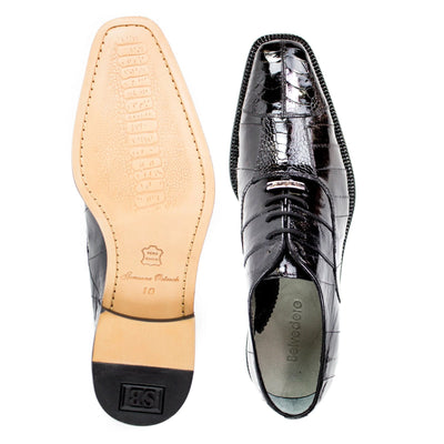 Men's Belvedere Mare Ostrich Leg & Eel Skin Dress Shoe in Black