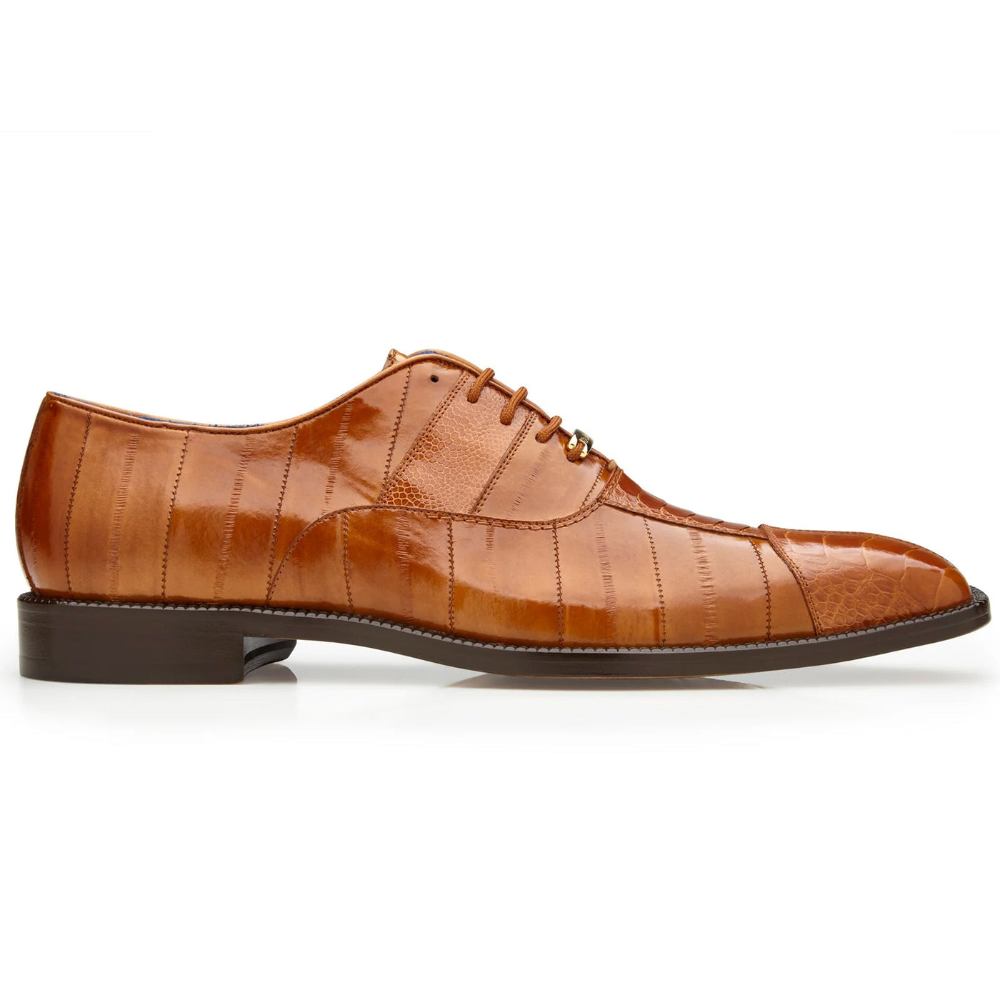 Men's Belvedere Mare Ostrich Leg & Eel Skin Dress Shoe in Camel