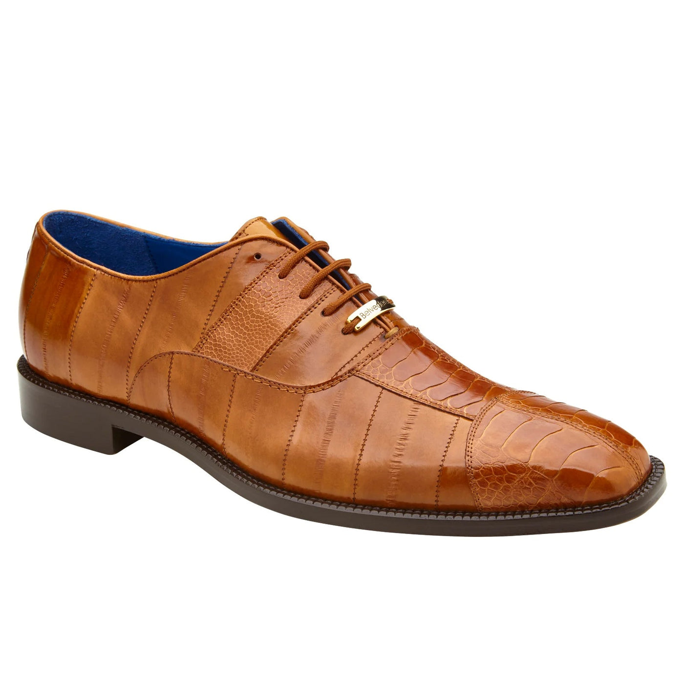 Men's Belvedere Mare Ostrich Leg & Eel Skin Dress Shoe in Camel