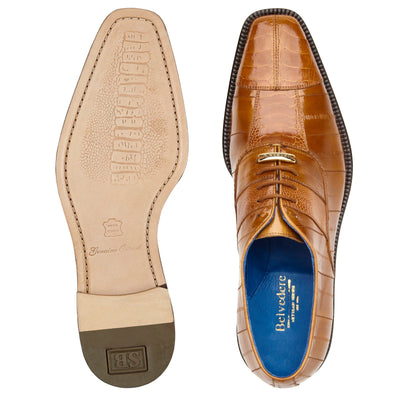 Men's Belvedere Mare Ostrich Leg & Eel Skin Dress Shoe in Camel