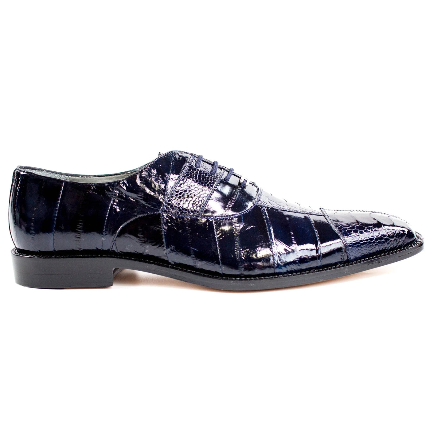 Men's Belvedere Mare Ostrich Leg & Eel Skin Dress Shoe in Navy Blue