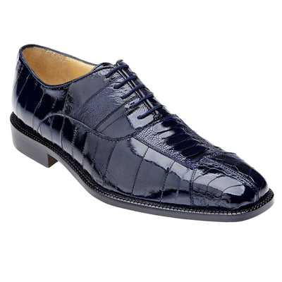 Men's Belvedere Mare Ostrich Leg & Eel Skin Dress Shoe in Navy Blue