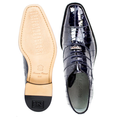 Men's Belvedere Mare Ostrich Leg & Eel Skin Dress Shoe in Navy Blue