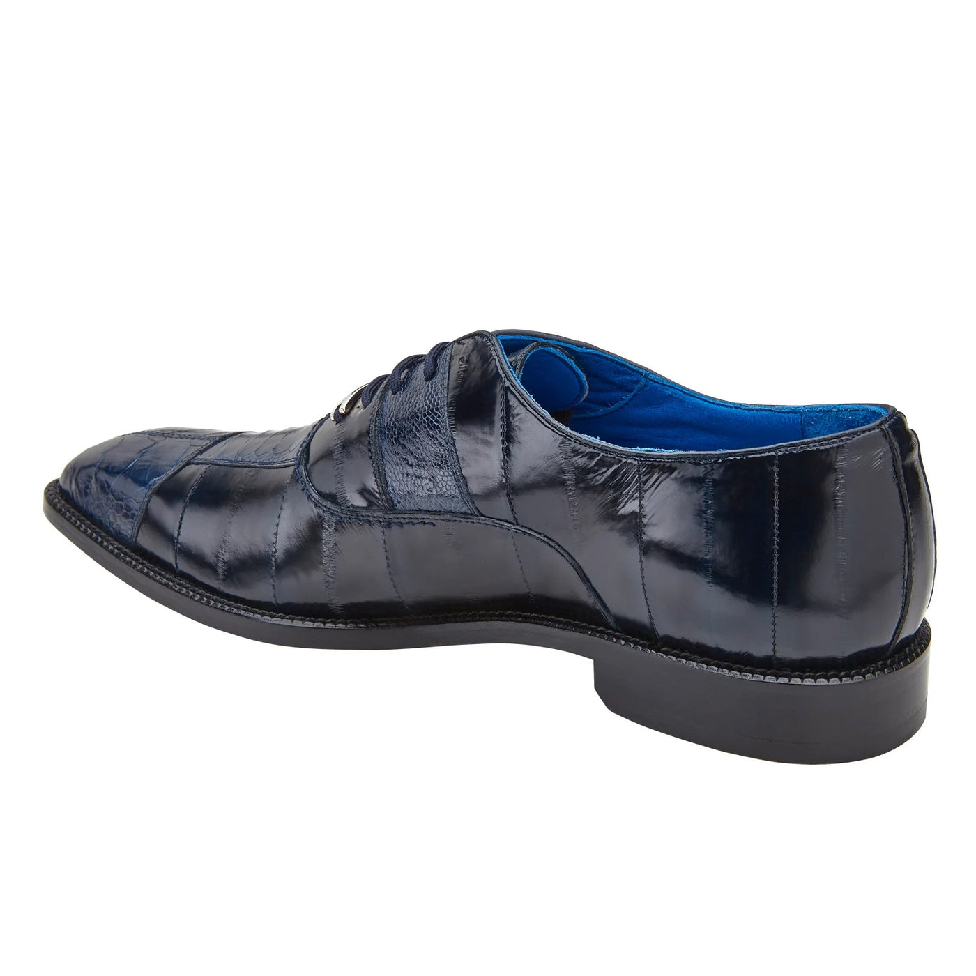 Men's Belvedere Mare Ostrich Leg & Eel Skin Dress Shoe in Navy Blue