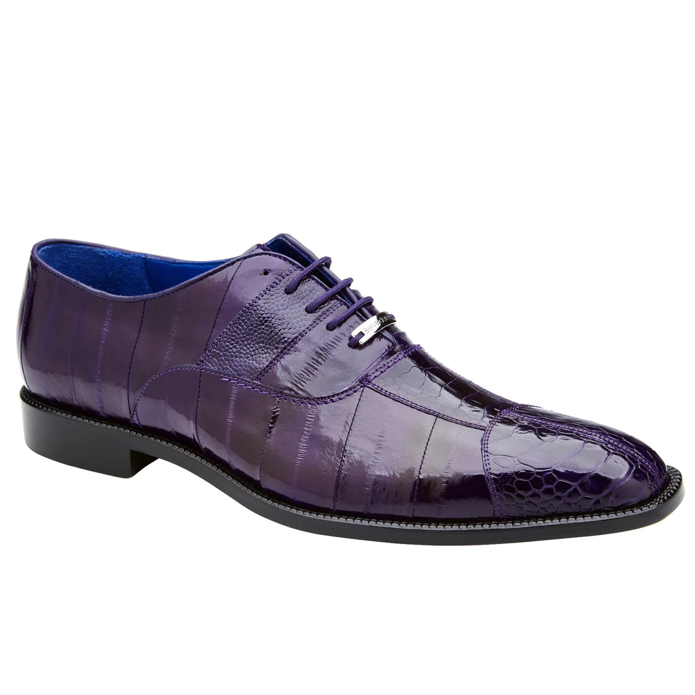 Men's Belvedere Mare Ostrich Leg & Eel Skin Dress Shoe in Purple