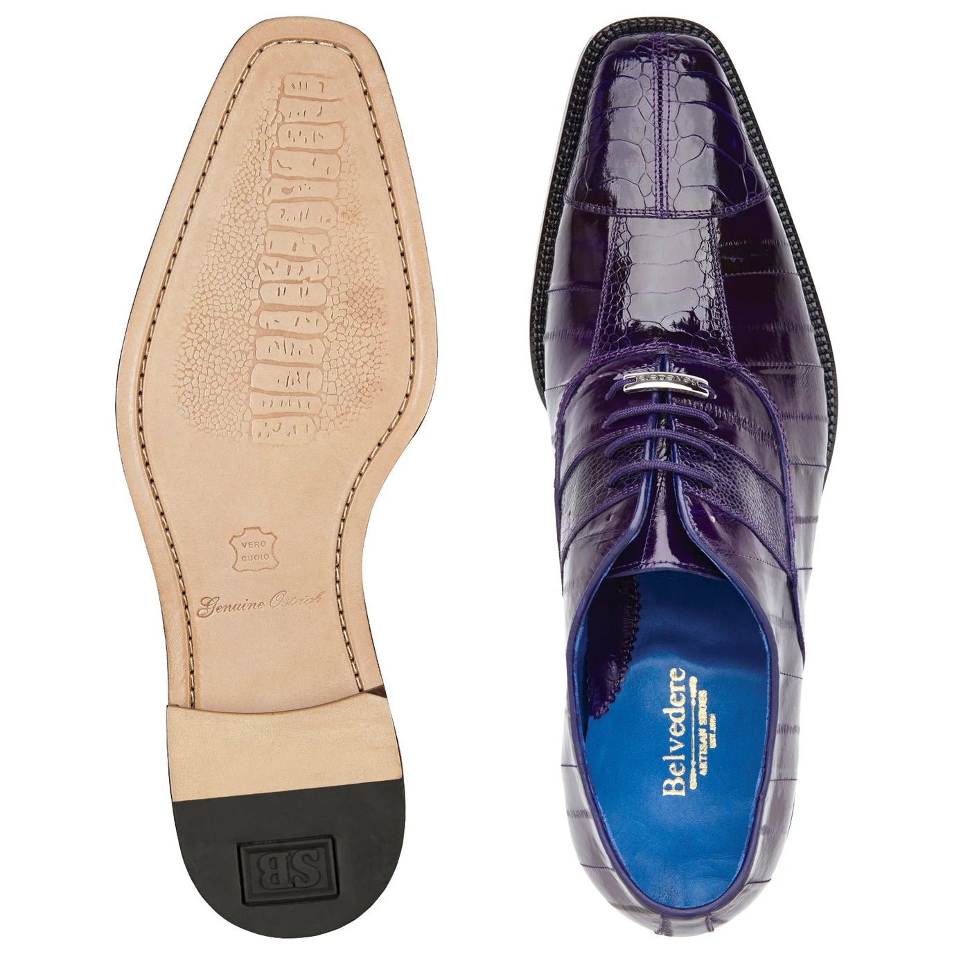 Men's Belvedere Mare Ostrich Leg & Eel Skin Dress Shoe in Purple