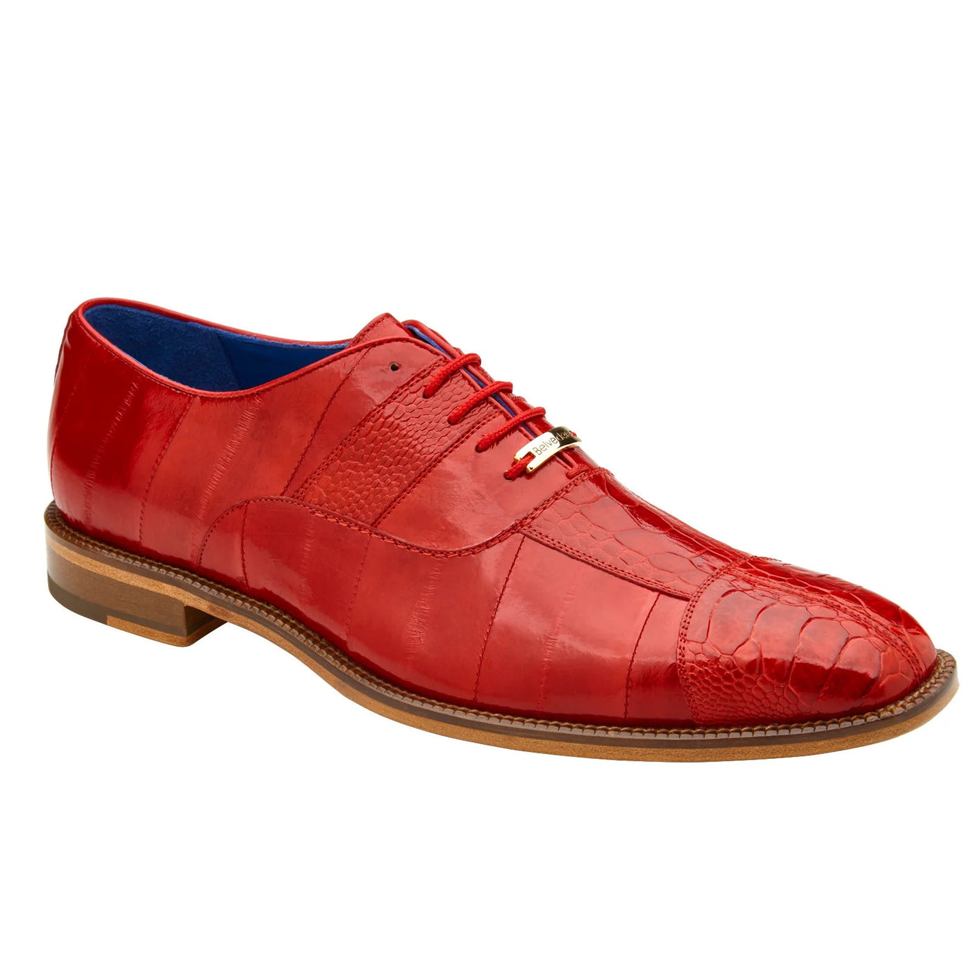 Men's Belvedere Mare Ostrich Leg & Eel Skin Dress Shoe in Red