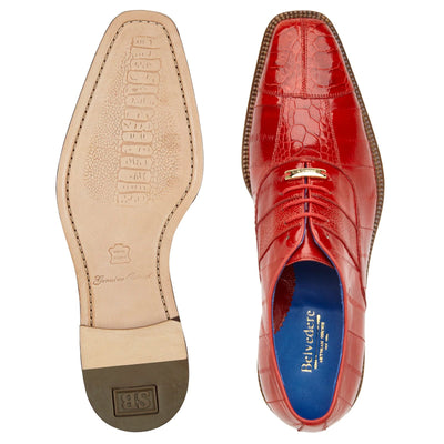 Men's Belvedere Mare Ostrich Leg & Eel Skin Dress Shoe in Red