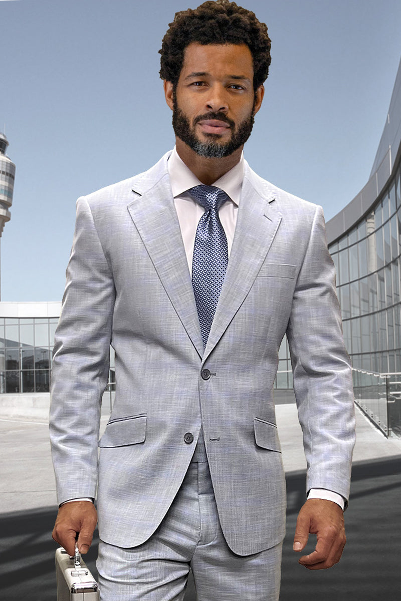 Men's Designer Two Button Wool Suit in Light Grey