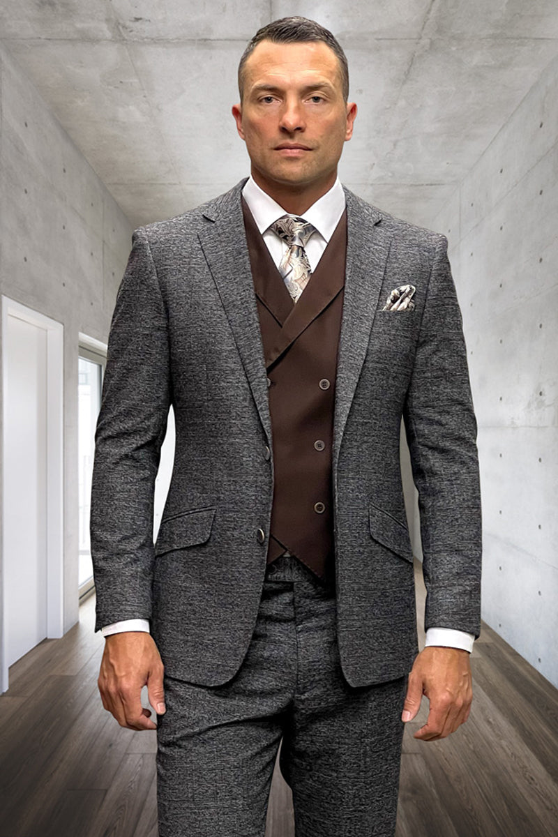 Men's Modern Fit Wool & Cashmere Plaid Business Suit in Copper