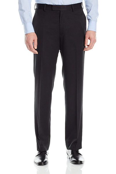 Men's Regular Fit Wool Feel Flat Front Dress Pants in Black