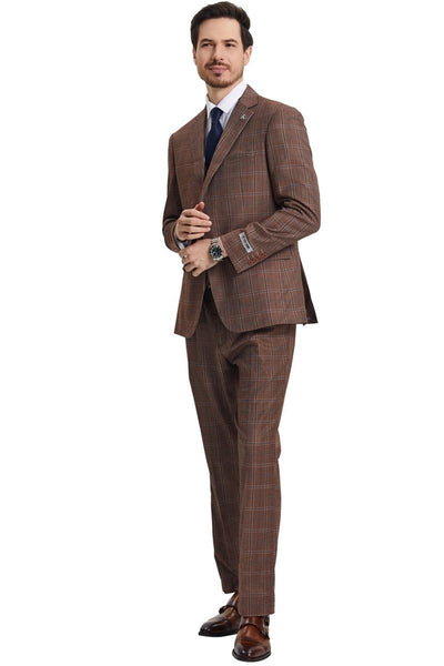 Men's Stacy Adams Vested Modern Fit Windowpane Plaid Suit in Light Brown