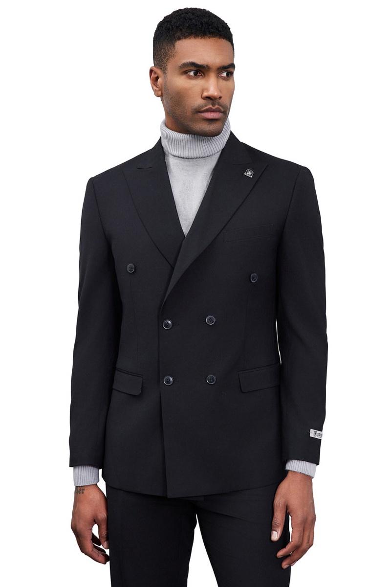 Men's Designer Stacy Adams Classic Double Breasted Suit in Black ...