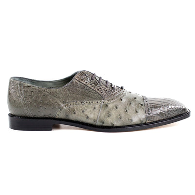 Men's Belvedere Onesto Ostrich Quill & Crocodile Cap Toe Dress Shoe in Grey