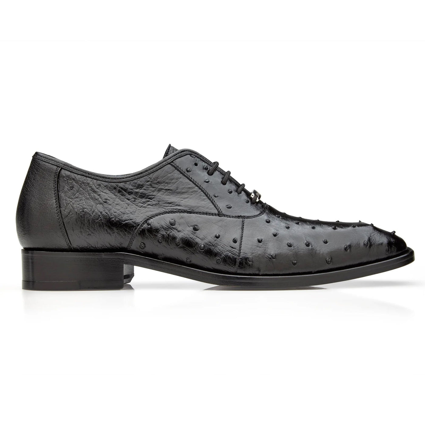 Men's Belvedere Orlando Ostrich Quill Plain Toe Dress Shoe in Black