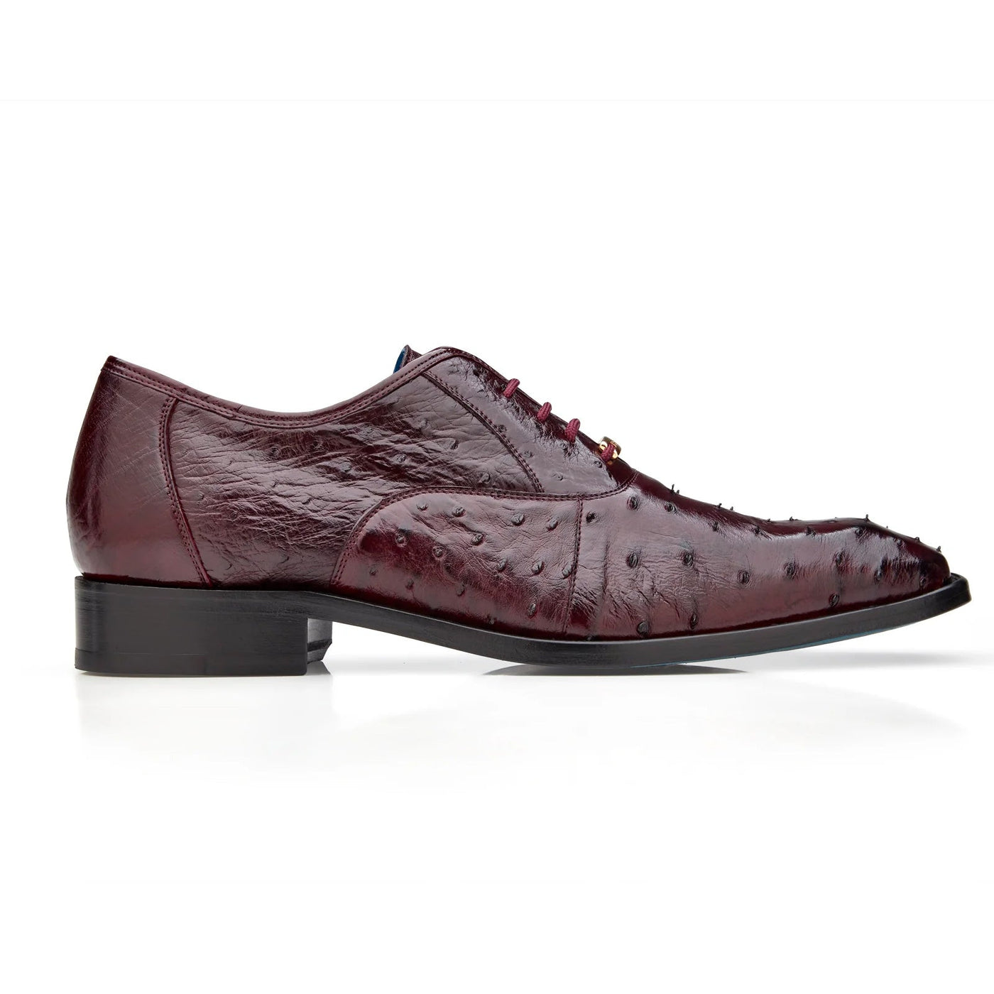 Men's Belvedere Orlando Ostrich Quill Plain Toe Dress Shoe in Burgundy