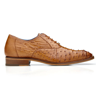 Men's Belvedere Orlando Ostrich Quill Plain Toe Dress Shoe in Antique Peanut