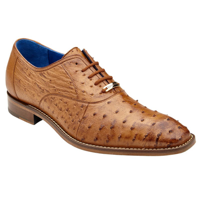 Men's Belvedere Orlando Ostrich Quill Plain Toe Dress Shoe in Antique Peanut