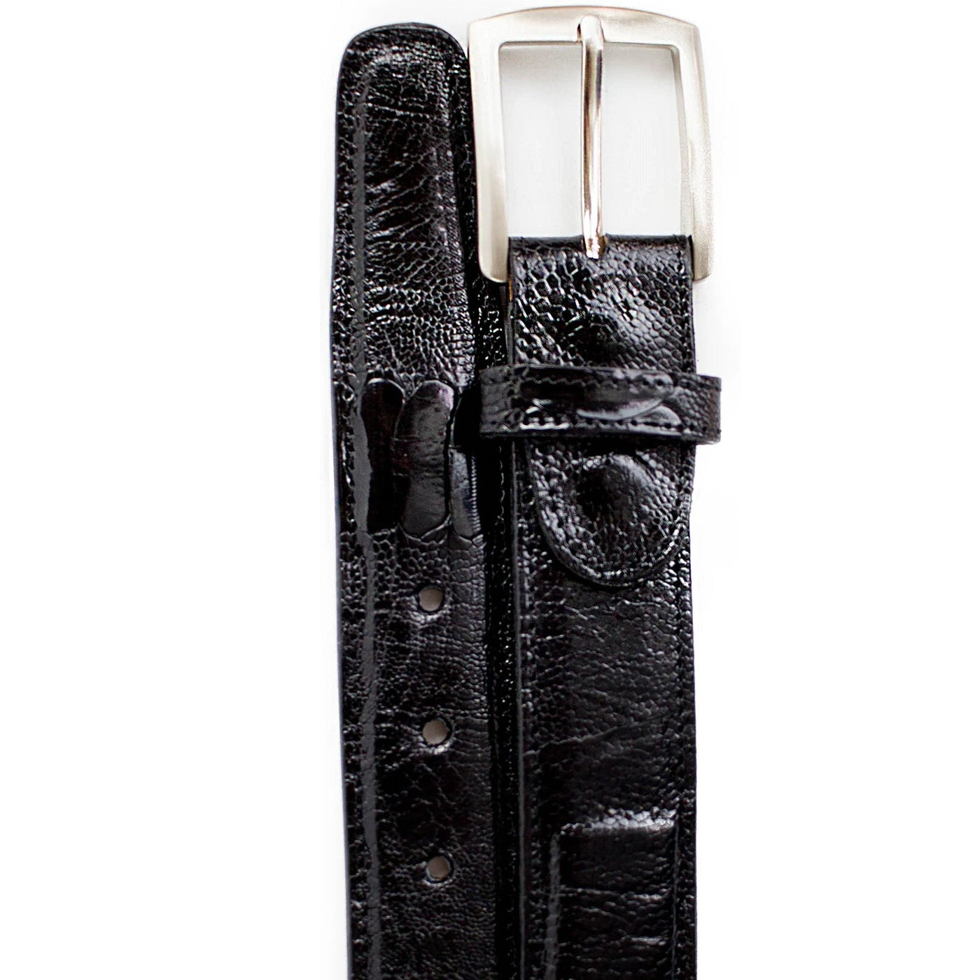 Men's Belvedere Genuine Ostrich Leg Dress Belt in Black