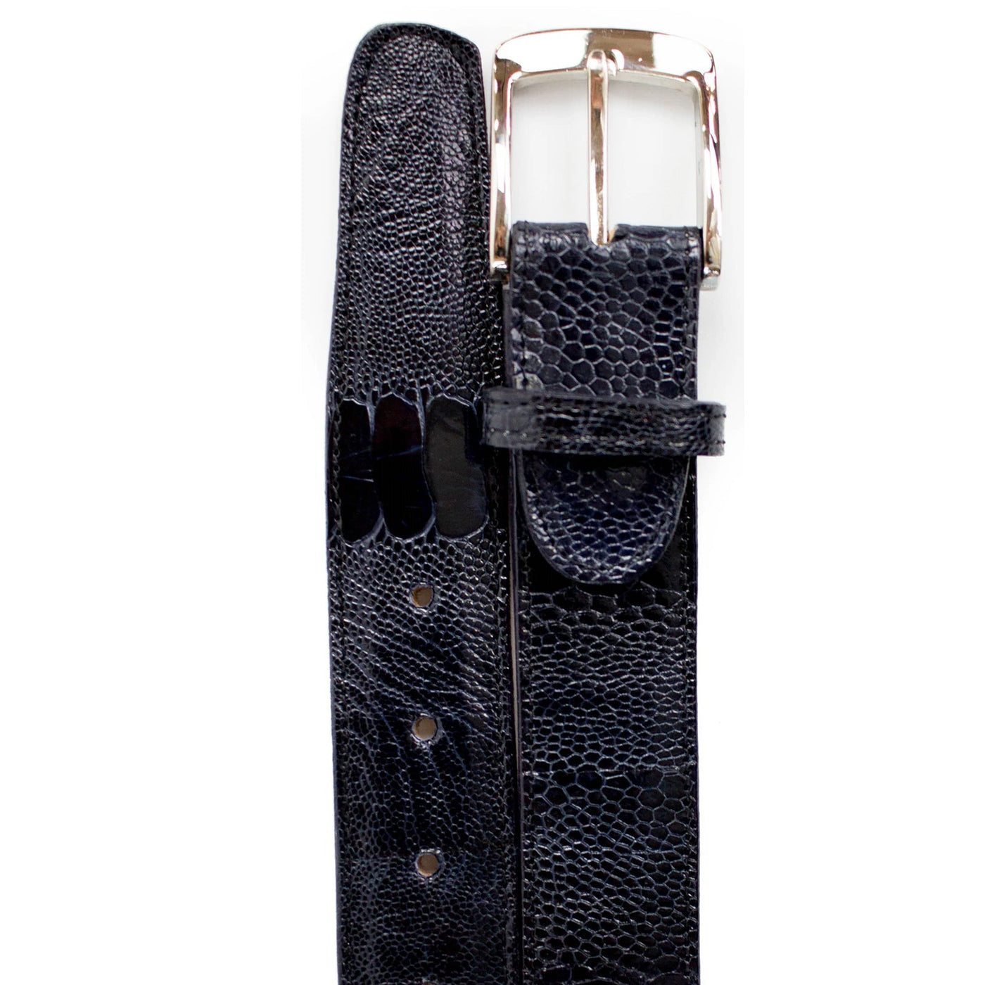 Men's Belvedere Genuine Ostrich Leg Dress Belt in Navy Blue