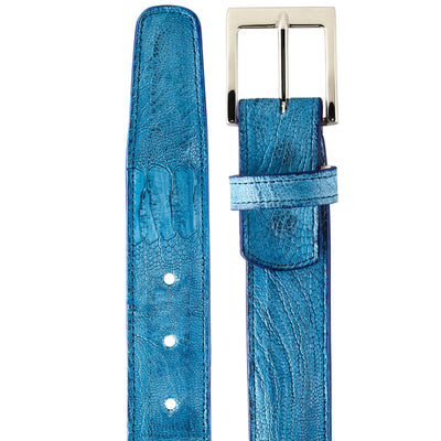 Men's Belvedere Genuine Ostrich Leg Dress Belt in Ocean Blue