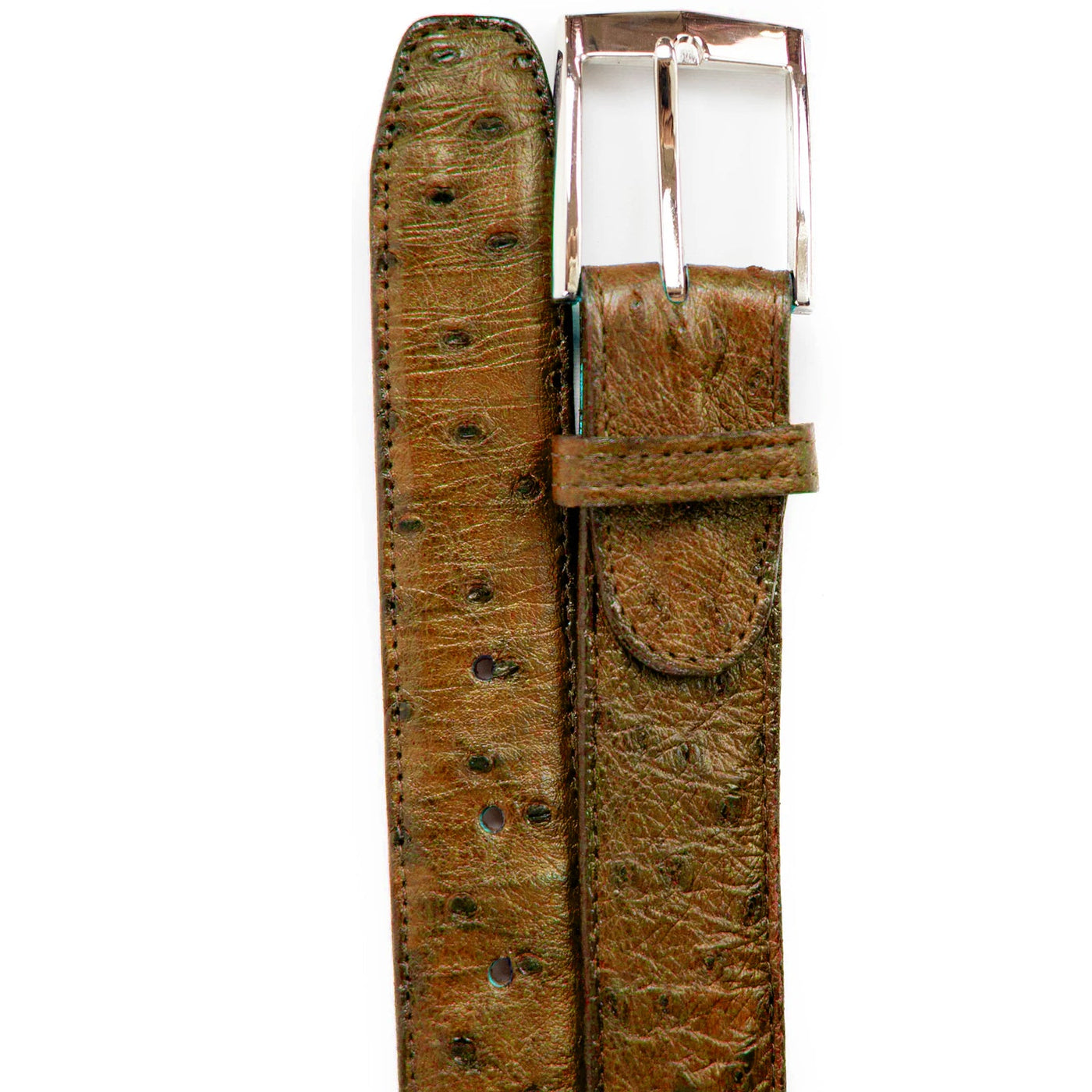 Men's Belvedere Genuine Ostrich Quill Dress Belt in Antique Peanut