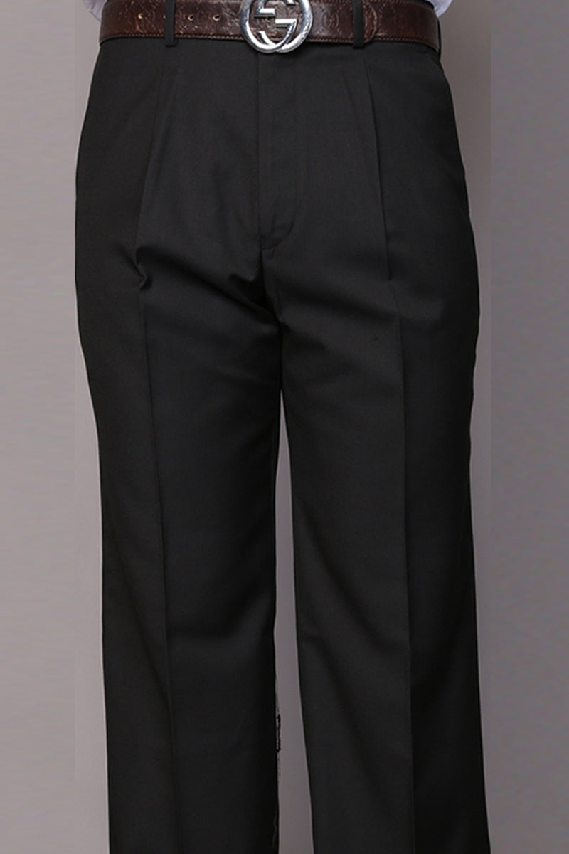 Men's 100% Wool Classic Fit Pleated Dress Pant in Black