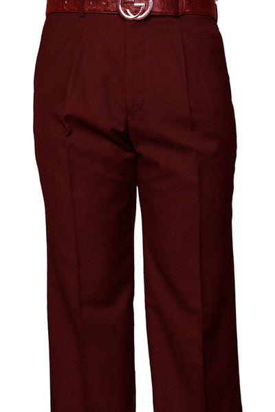 Men's 100% Wool Classic Fit Pleated Dress Pant in Burgundy