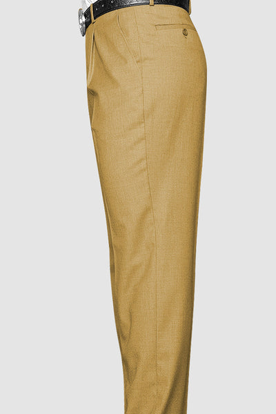 Men's 100% Wool Classic Fit Pleated Dress Pant in Camel