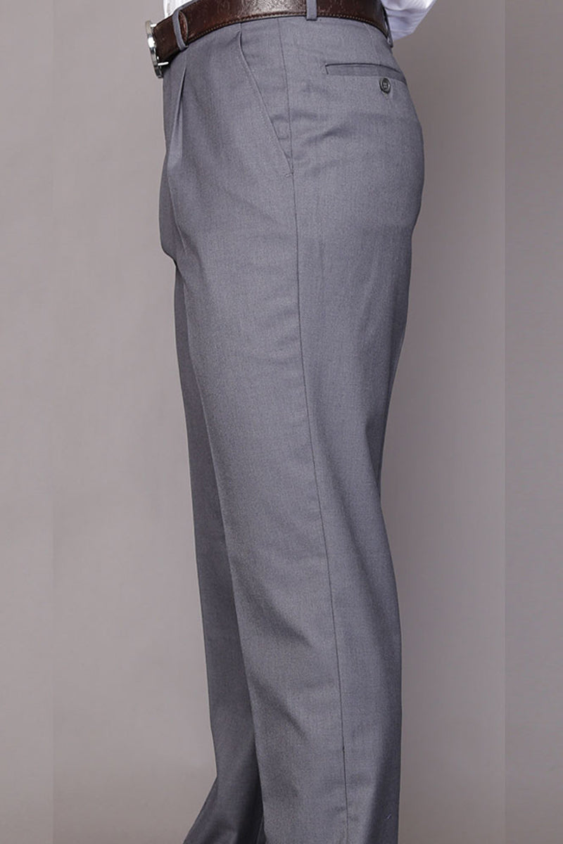 Men's 100% Wool Classic Fit Pleated Dress Pant in Charcoal Grey