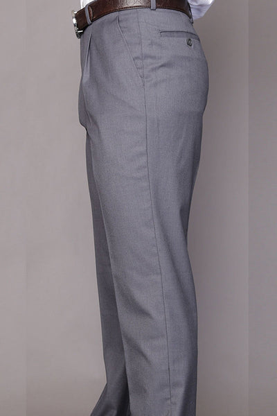 Men's 100% Wool Classic Fit Pleated Dress Pant in Charcoal Grey