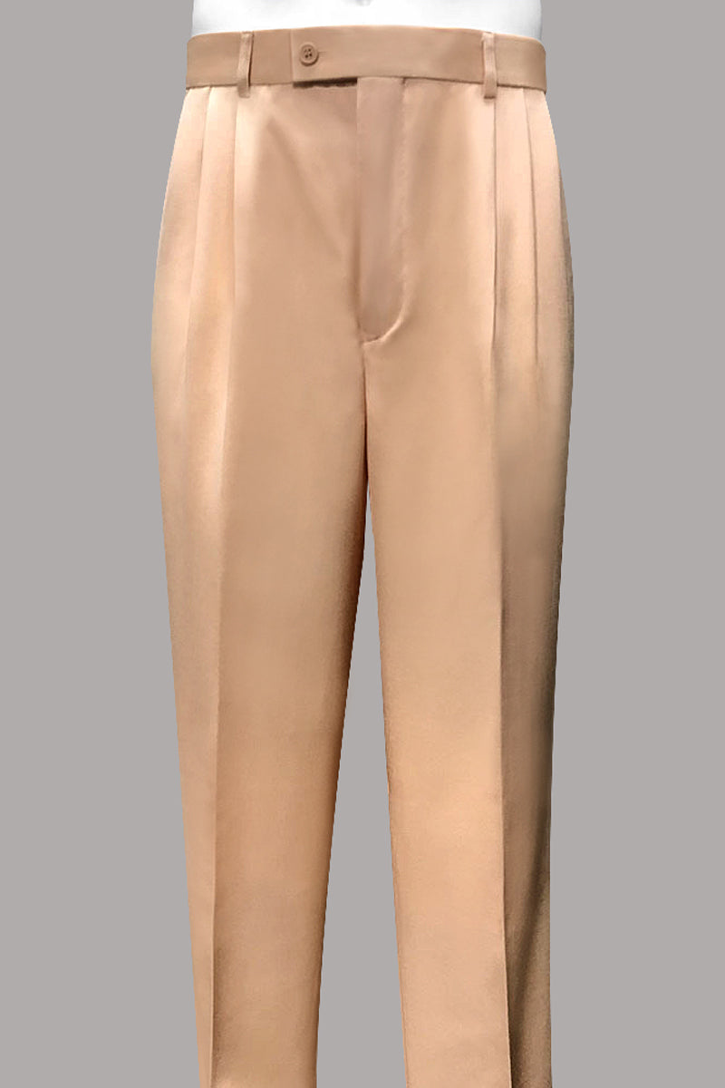 Men's 100% Wool Classic Fit Pleated Dress Pant in Peach