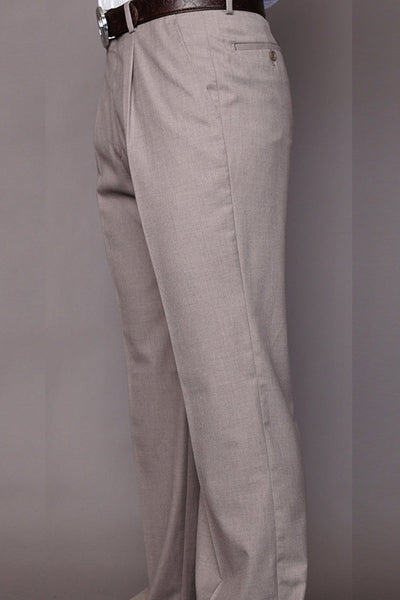 Men's 100% Wool Classic Fit Pleated Dress Pant in Tan