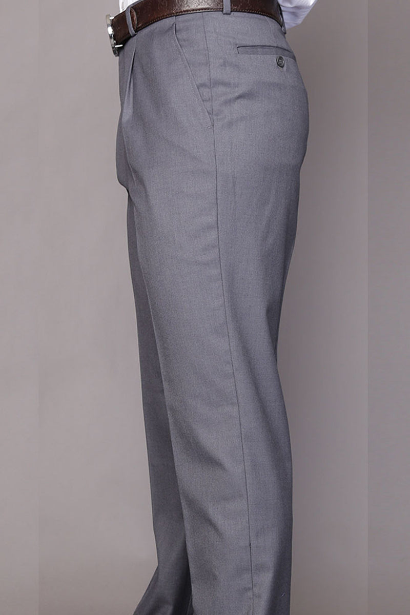 Men's 100% Wool Classic Fit Big & Tall Pleated Dress Pant in Charcoal Grey