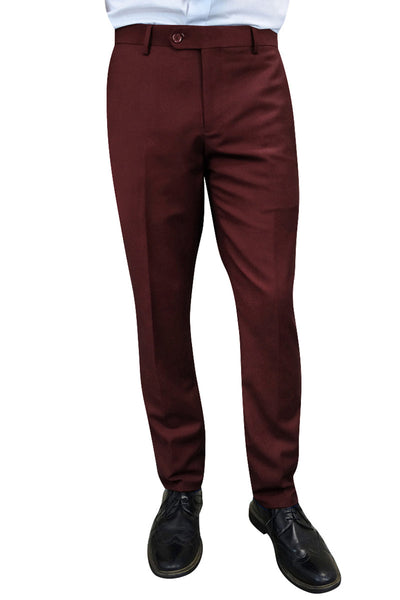 Men's 100% Wool Slim Fit Flat Front Dress Pant in Burgundy