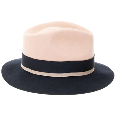 Men's Two Tone Trilby Fedora Dress Hat with Contrast Band in White & Navy