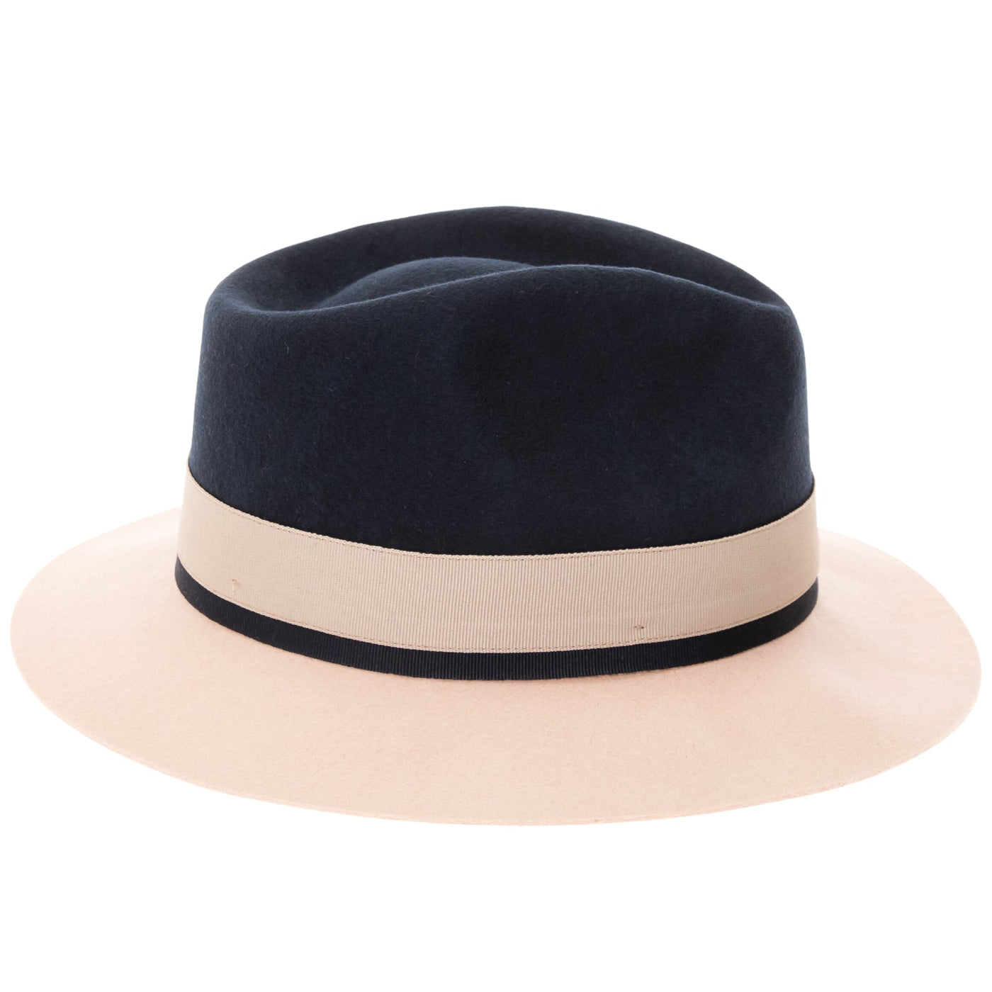 Men's Two Tone Trilby Fedora Dress Hat with Contrast Band in Navy & White